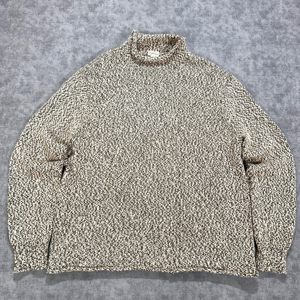 J.Crew Fisherman Sweater A5314 Mens XL Cotton Marled Cream Knit Roll Neck